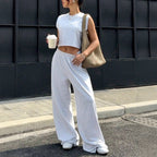 Damen lässiges Crop-Top und weite Freizeithosen Set R&B