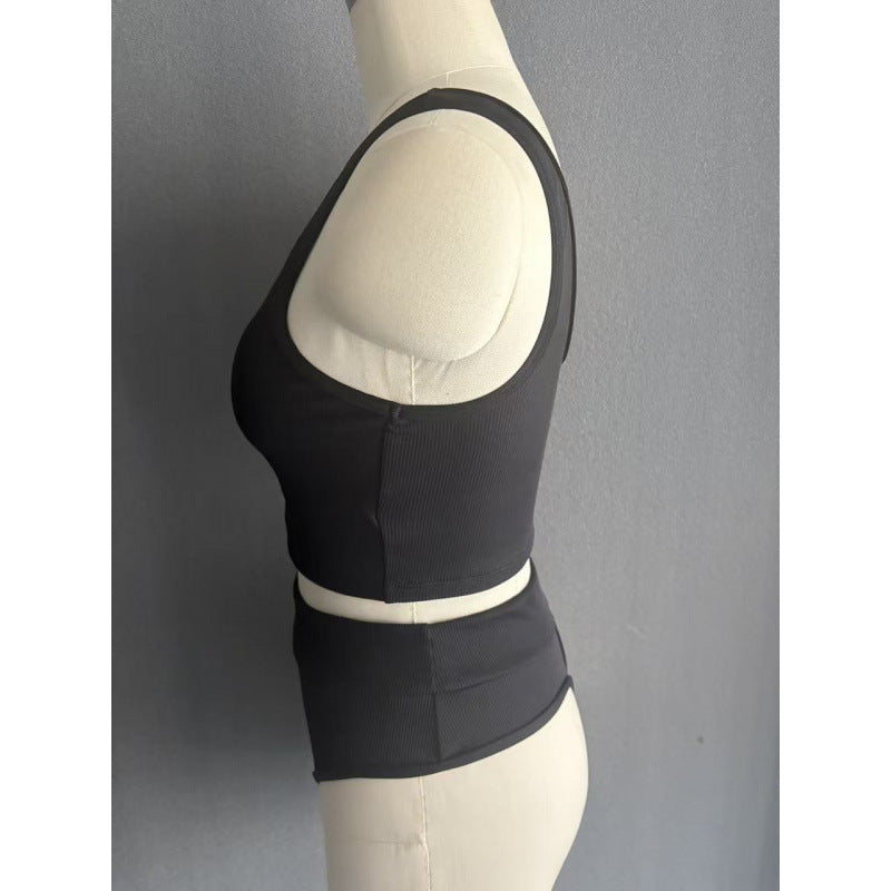 Damen Hochbund Bikini-Set mit strukturierter Oberfläche und modischem Crop-Top R&B