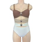 Damen Einteiliger Badeanzug mit raffinierten Drapierungsdetails und elegantem Schmuckelement R&B