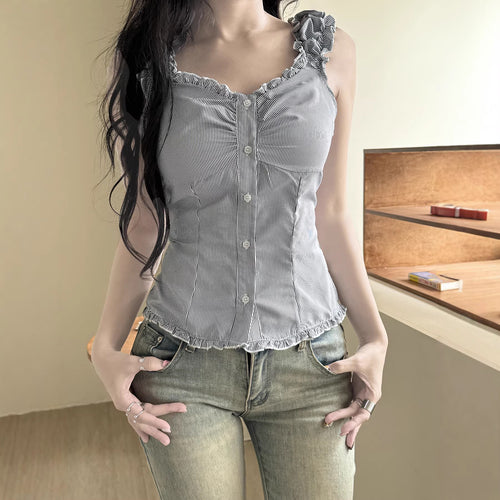 Damen Blusenoberteil mit Rüschendetails und eleganten Streifen R&B