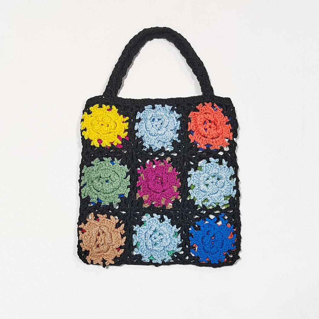 Damen gehäkelte Handtasche mit buntem Blumenmuster R&B