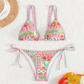Damen Triangel-Bikini mit feinem Musterdesign und raffinierten Bindändern