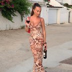 Damen figurbetontes Maxikleid mit tierischem Muster R&B