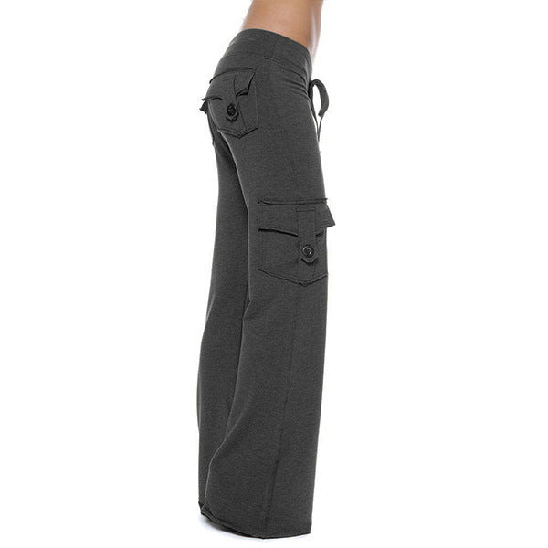 Damen bequeme Cargo-Hose mit tiefen Taschen und elastischem Bund R&B