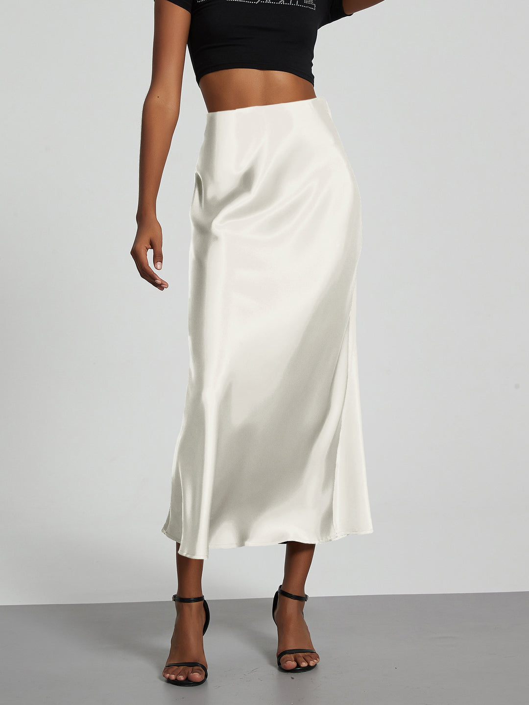 Damen Stilvolle Satin-Stretchrock mit hohem Bund und fließendem Schnitt R&B