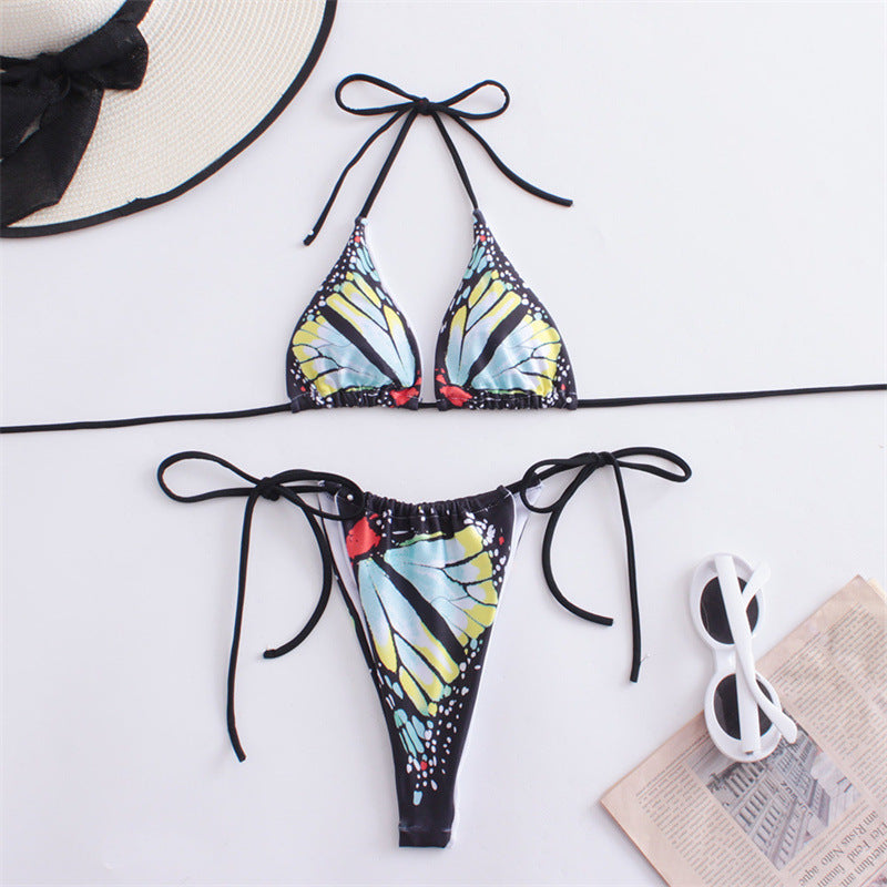 Damen Triangel-Bikini mit Schmetterling-Design und verstellbaren Bändern R&B