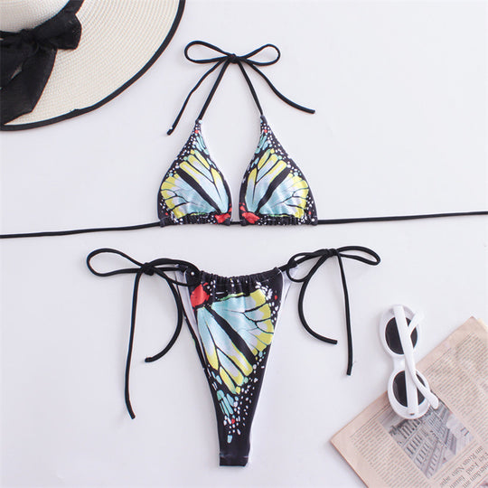 Damen Triangel-Bikini mit Schmetterling-Design und verstellbaren Bändern R&B