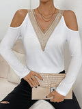 Damen elegantes Langarmshirt mit dekorativem Ausschnitt R&B