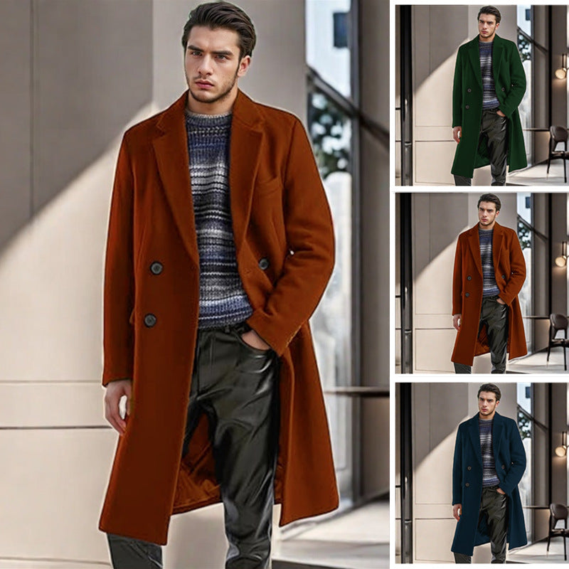 Herren eleganter Doppelreihiger Wollmantel R&B