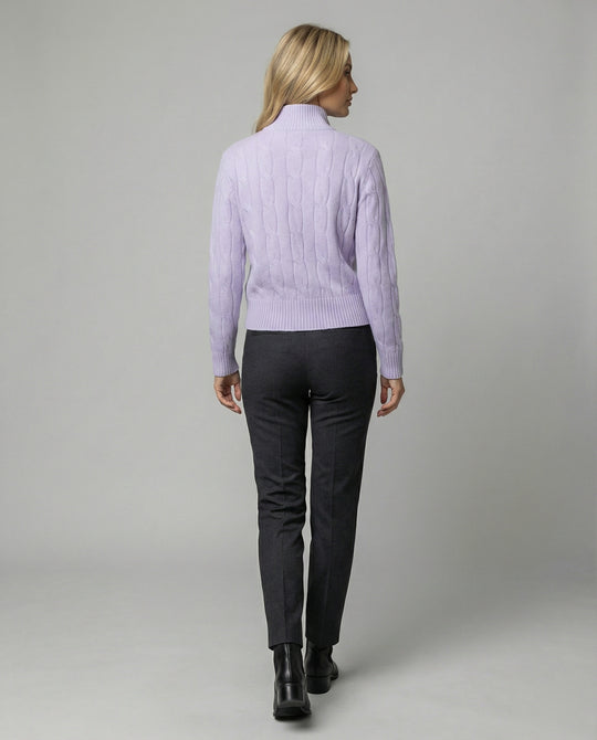 Warme Damen Strickjacke mit Zopfmuster Reißverschluss und halbem Rollkragen