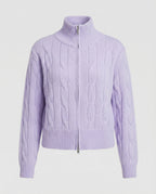 Warme Damen Strickjacke mit Zopfmuster Reißverschluss und halbem Rollkragen