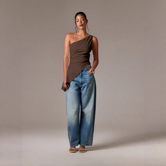 Damen asymmetrisches Oberteil mit gestuftem Saum und elegantem Fließdesign R&B