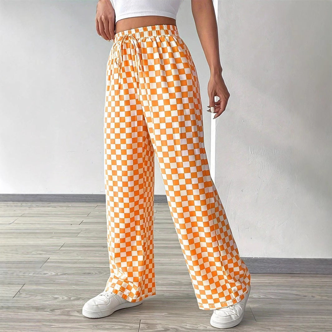 Damen Weite Freizeithose mit kariertem Muster und elastischem Bund R&B