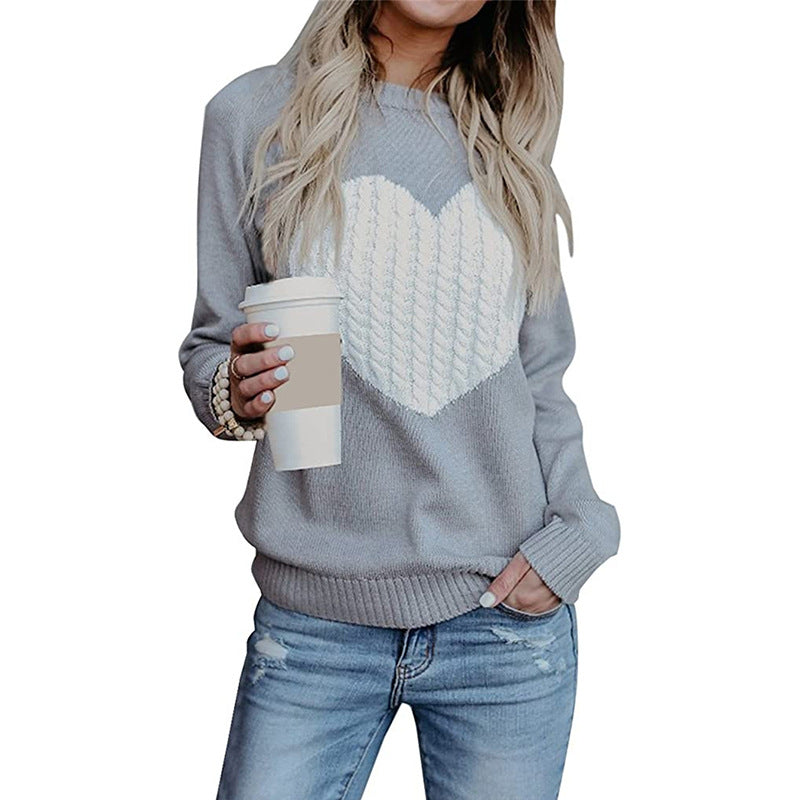 Damen eleganter Strickpullover mit herzförmigem Design und komfortablem Schnitt R&B