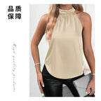 Damen modisches Top mit hohem Kragen und schimmerndem Satin-Finish R&B