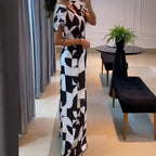 Damen Langes Maxikleid mit grafischem Muster und Raffung R&B