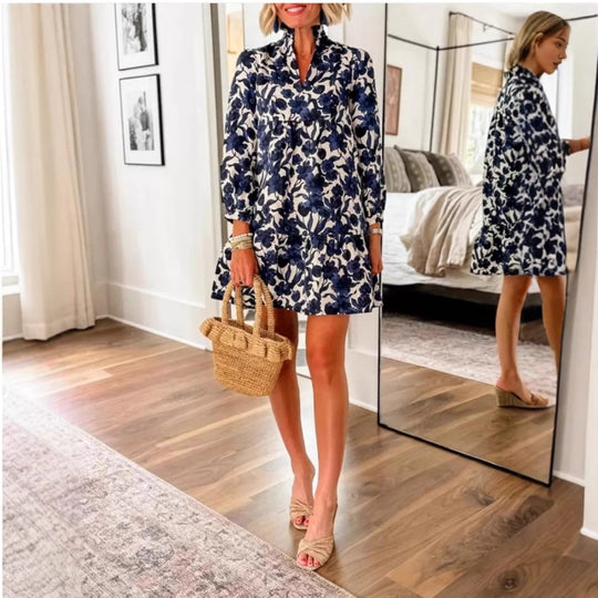 Damen Blümchenmuster Kleid mit Kragen R&B