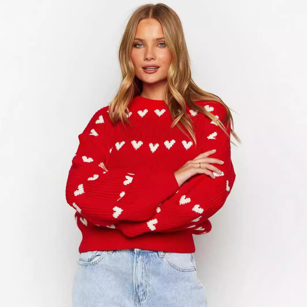 Damen gemütlicher Pullover mit Herzmuster R&B