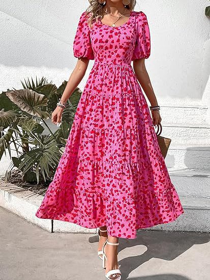 Damen Midi-Kleid mit floralem Druck und voluminösen Ärmeln R&B