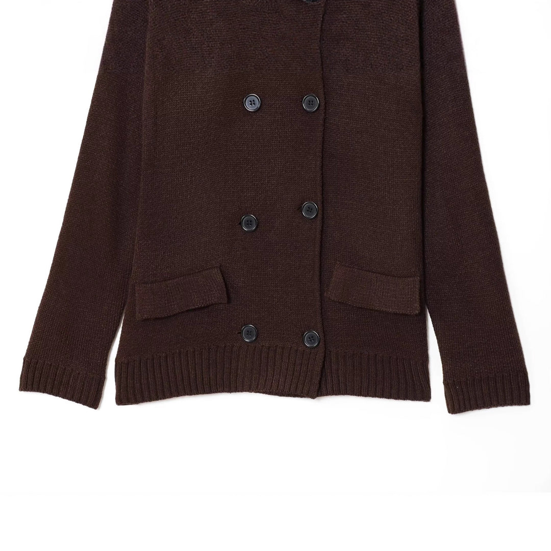Damen elegante Strickjacke mit doppelter Knopfleiste und praktischen Taschen R&B