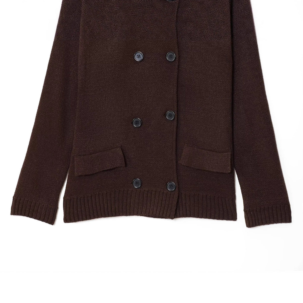 Damen elegante Strickjacke mit doppelter Knopfleiste und praktischen Taschen R&B
