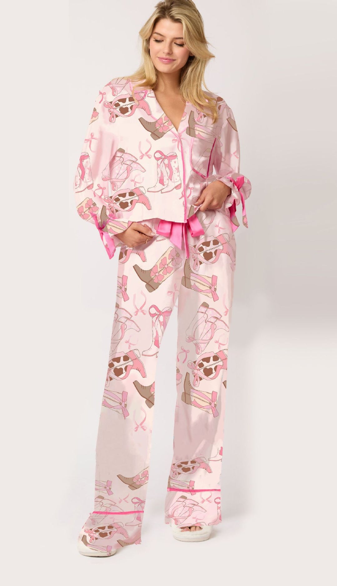 Damen Schlafanzug-Set mit niedlichen Schleifenmotiven R&B