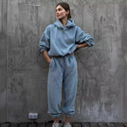 Damen Kuscheliges Fleece-Set mit Kapuze und elastischem Bund