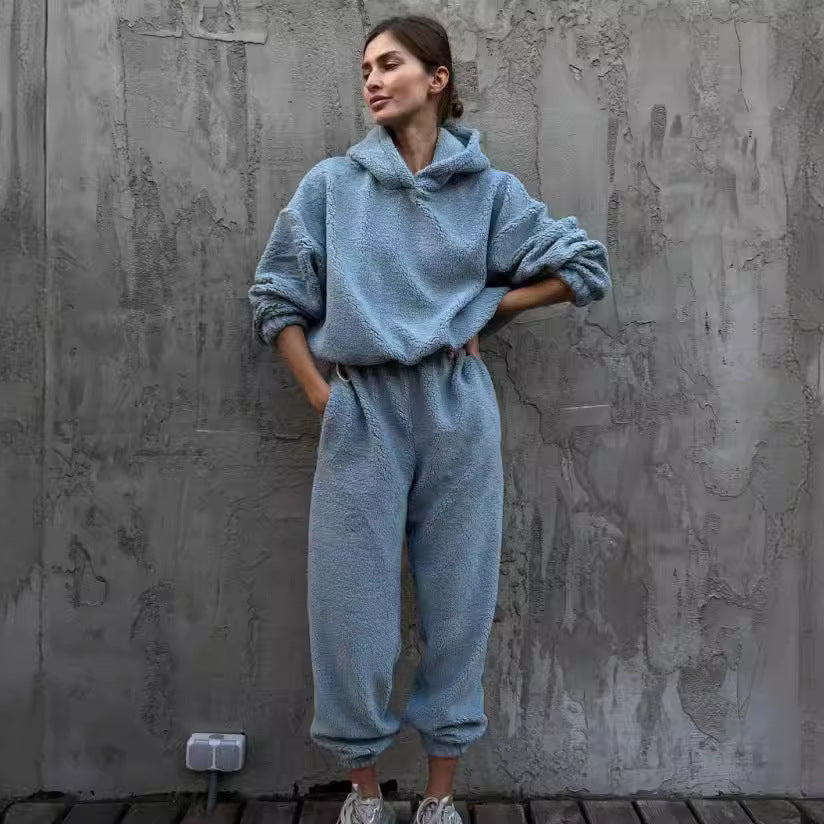 Damen Kuscheliges Fleece-Set mit Kapuze und elastischem Bund