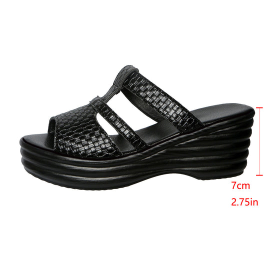 Damen Wedge-Pantoletten mit elegantem Geflecht und komfortablem Fußbett R&B