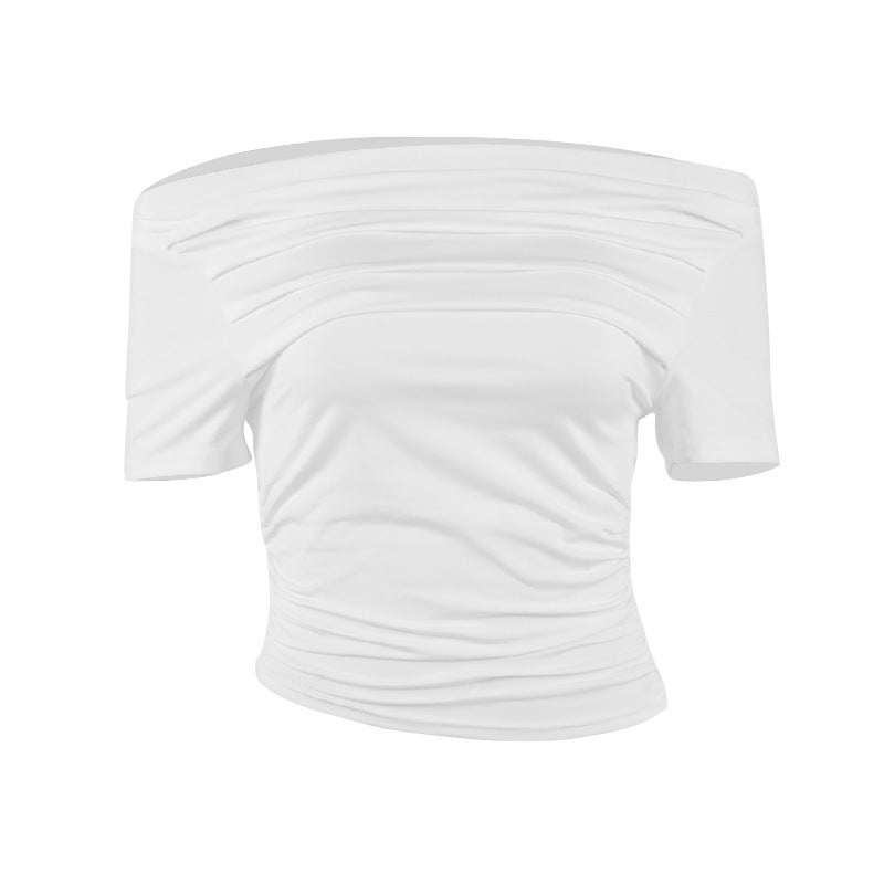 Damen figurbetontes Oberteil mit Off-Shoulder Design und Raffung R&B