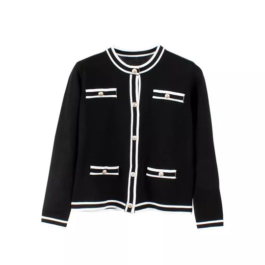 Damen Strickjacke mit goldenen Knopfdetails und Streifenmuster R&B