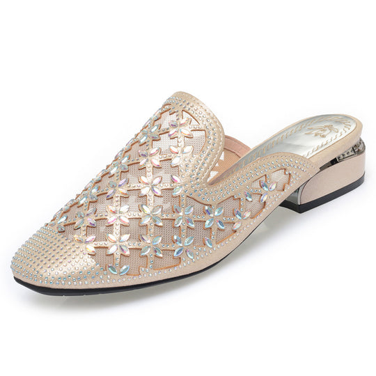 Damen Elegante Slip-On Ballerinas mit funkelndem Strass und floraler Perforation R&B