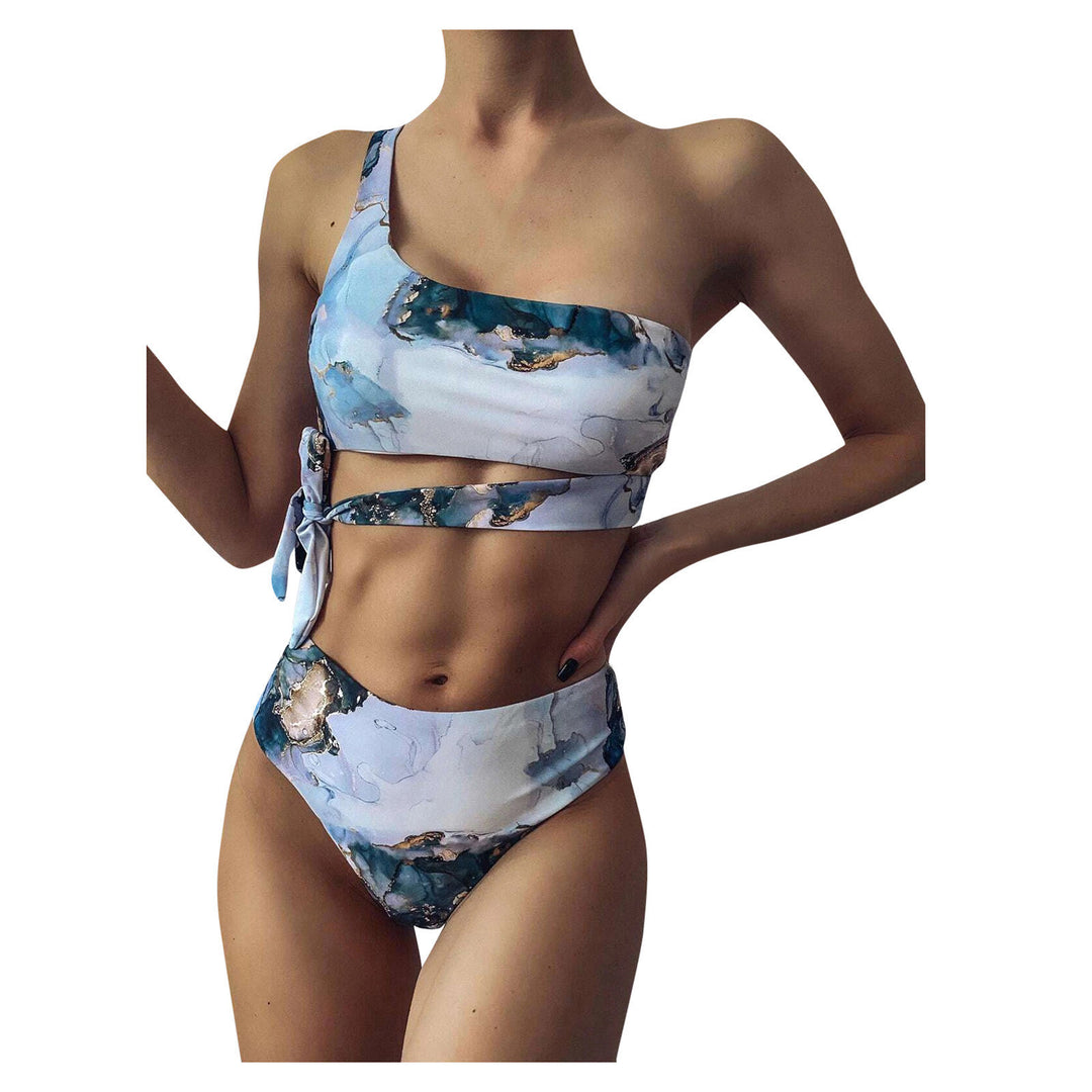 Damen Asymmetrisches Bikini-Set mit geknotetem Oberteil R&B