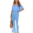 Damen Off-Shoulder Jumpsuit mit weitem Bein und elastischem Bund R&B