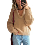 Damen Strickpullover mit V-Ausschnitt und lässigem Schnitt R&B