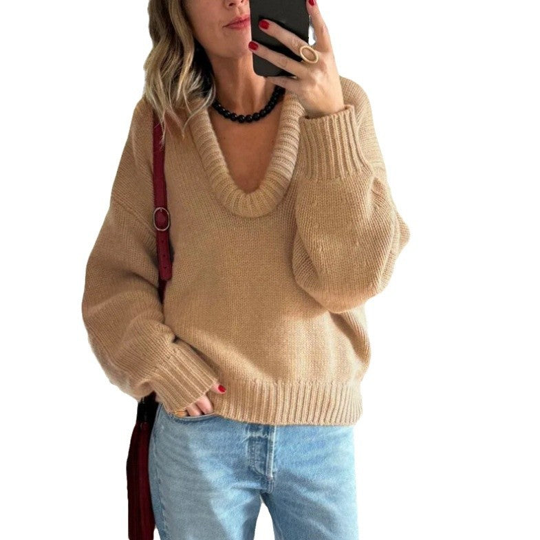 Damen Strickpullover mit V-Ausschnitt und lässigem Schnitt R&B