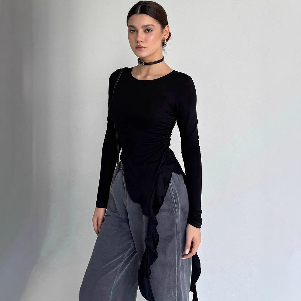 Damen Longsleeve mit asymmetrischer Raffung und figurumspielendem Design R&B