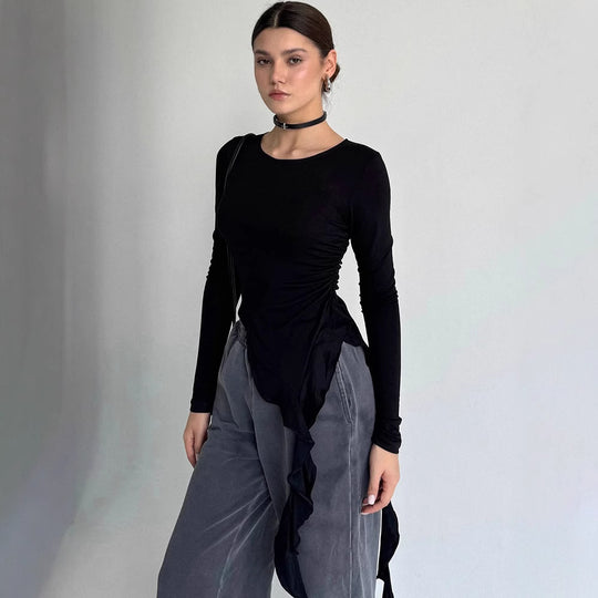 Damen Longsleeve mit asymmetrischer Raffung und figurumspielendem Design R&B