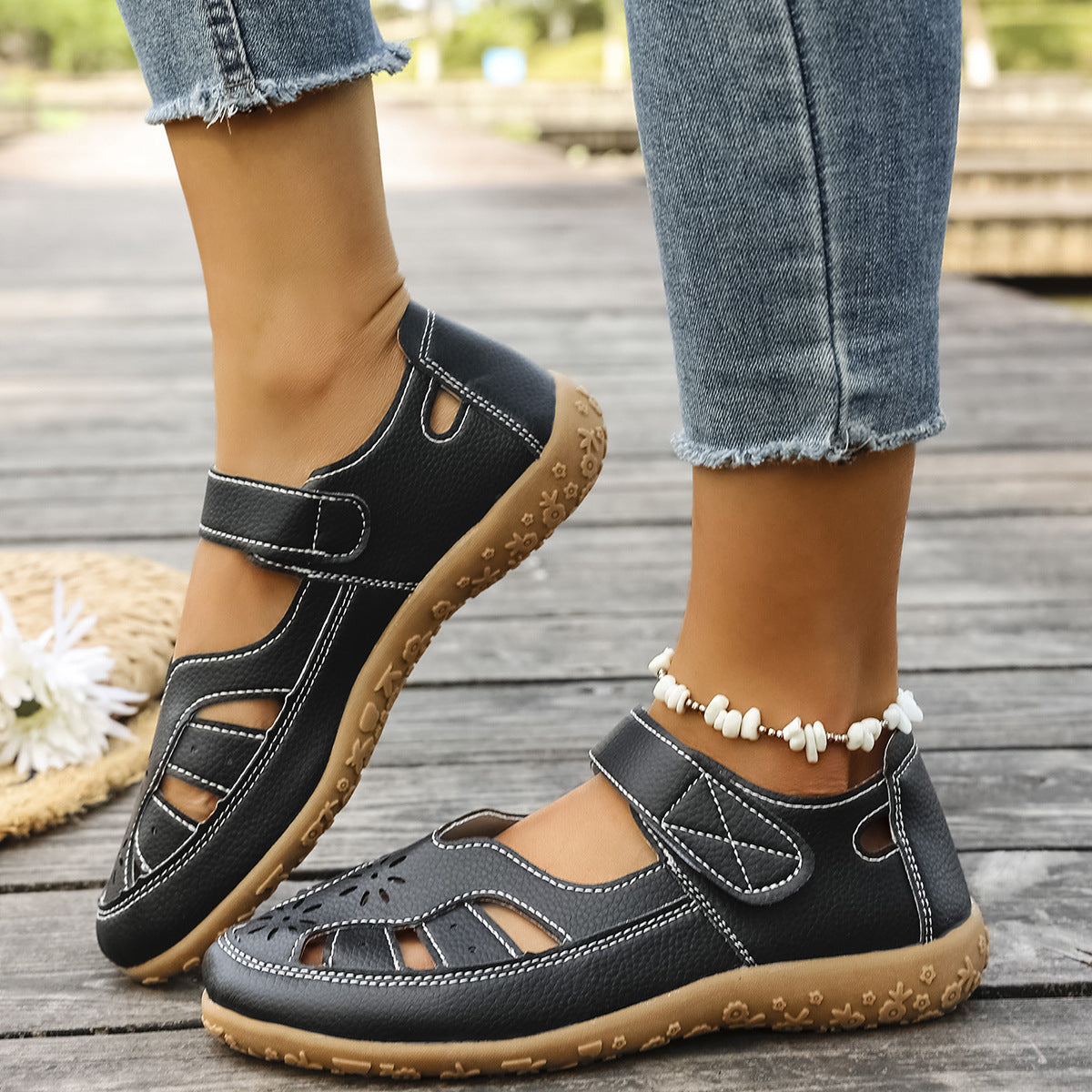 Damen Komfortable und atmungsaktive Sandaletten mit verstellbarem Klettverschluss R&B