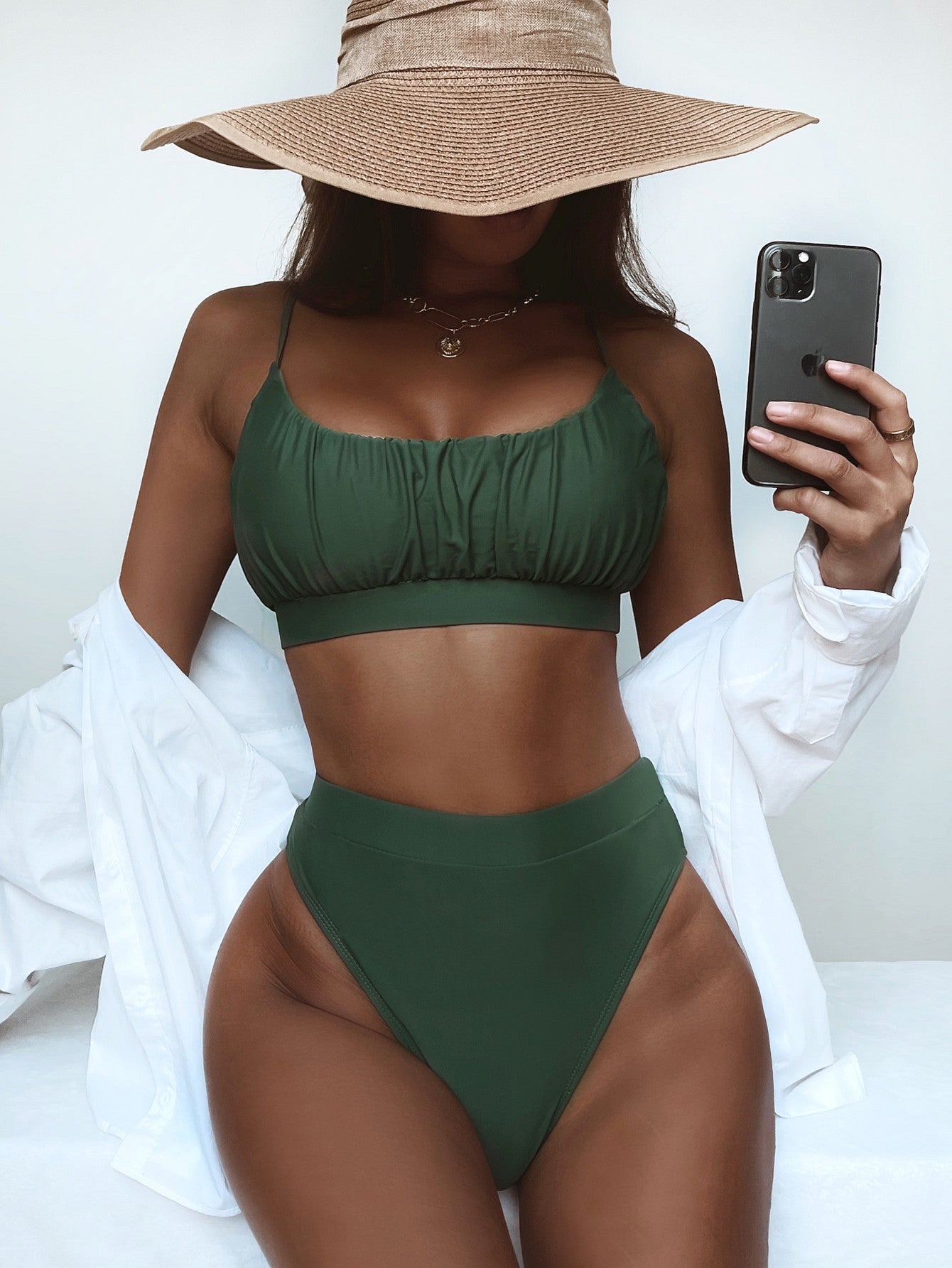 Damen Hochtailliertes Bikini-Set mit gerafftem Oberteil