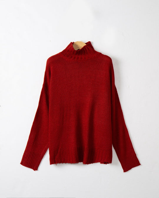 Damen hochgeschlossener Strickpullover mit strukturiertem Design R&B