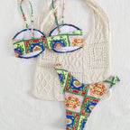 Damen Bikini mit elegantem Bandeau-Schnitt und buntem Muster R&B