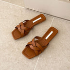 Damen elegante Riemensandalen mit modernem Kreuzdesign und flacher Sohle R&B