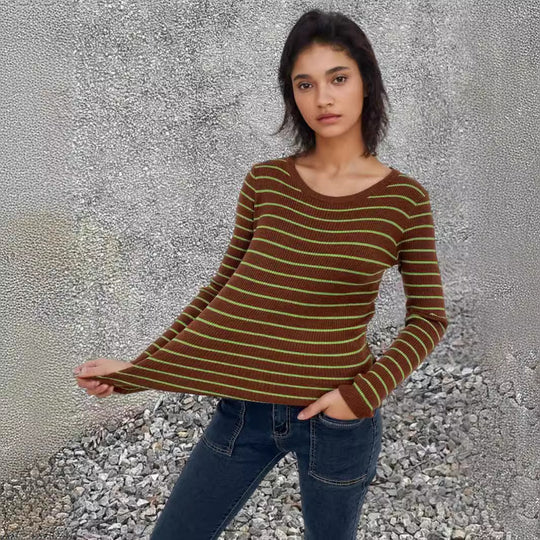 Damen Langarmshirt mit feinen Streifen und weitem Schnitt R&B