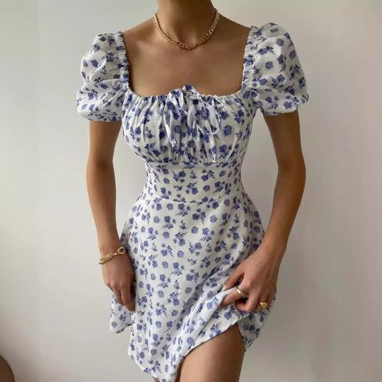 Damen Minikleid mit voluminösen Puffärmeln und floralem Muster R&B