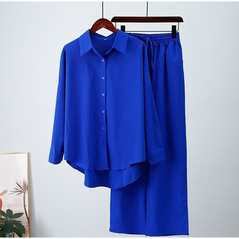 Damen nan lockeres zweiteiliges Lounge-Set mit Oversize-Hemd und elastischer Bundhose R&B