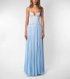 Damen nan Neckholder-Korsettkleid mit Spitzen-Corsage und fließendem Plisseerock R&B