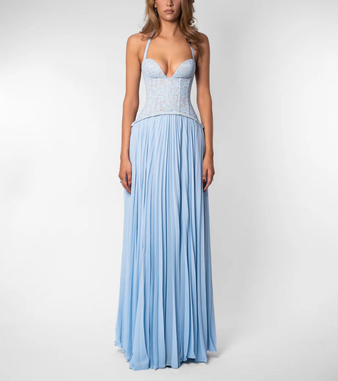Damen nan elegantes Abendkleid mit Spitzenkorsett und plissiertem Maxirock R&B