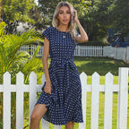 R&B | Kurzärmeliges Polka Dot Plissee-Kleid