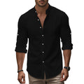 Herren Langarm-Hemd mit modernem Henley-Kragen und kontrastierenden Knopfdetails R&B
